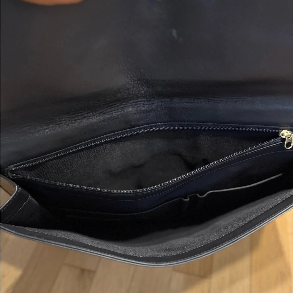 XL Vintage Coach Zip Portfolio Leather Document Laptop Bag , black